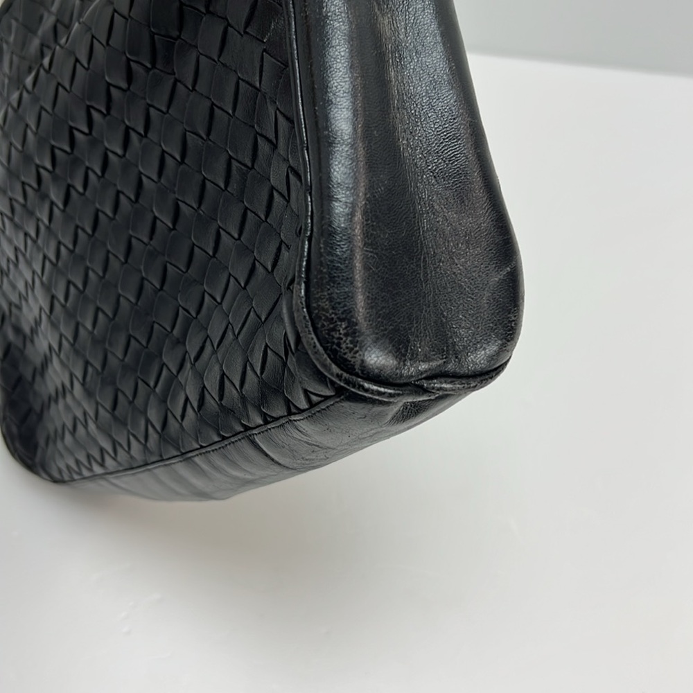 Vintage Morris Moskowitz Black Woven Leather Purse Crossbody Shoulder Bag Chic - Picture 6 of 10